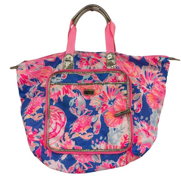 Lilly Pulitzer Wanderlust Packable Tote Extra Large Bay Dreamin Pink Blue Travel - Picture 1 of 14
